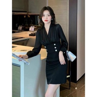 HÀNG NHẬP - ĐẦM BODY TAY DÀI PHỐI NÚT CAO CẤP