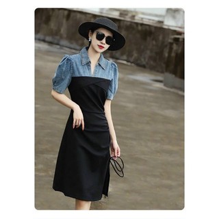 𝗛𝗔̀𝗡𝗚 𝗡𝗛𝗔̣̂𝗣 -ĐẦM JEAN CỔ SƠ MI PHỐI THUN CAO CẤP
