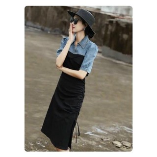 𝗛𝗔̀𝗡𝗚 𝗡𝗛𝗔̣̂𝗣 -ĐẦM JEAN CỔ SƠ MI PHỐI THUN CAO CẤP