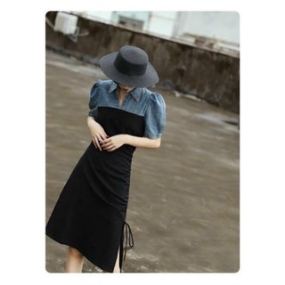 𝗛𝗔̀𝗡𝗚 𝗡𝗛𝗔̣̂𝗣 -ĐẦM JEAN CỔ SƠ MI PHỐI THUN CAO CẤP