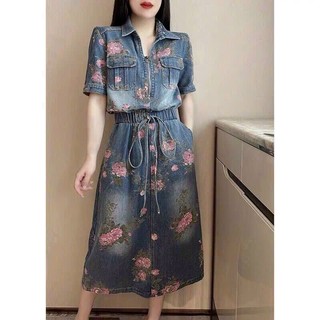 HÀNG NHẬP - ĐẦM JEAN HOA KHÓA KÉO TRƯỚC-TTS
