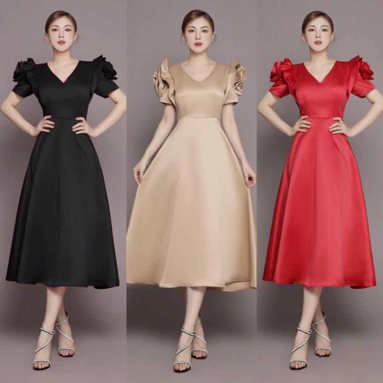 Đầm xoè tay con xoắn bông cao cấp