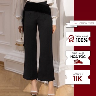 Quần ống suông thân mảnh đính cúc bọc TIINSTORE   Q0D109