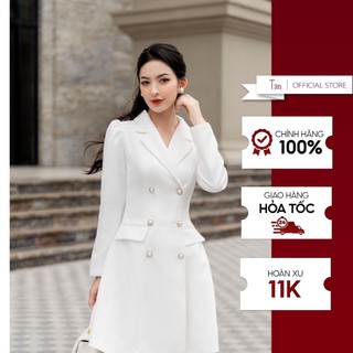 Váy dạ tweed cổ ve 2 nắp túi  TIINSTORE  VDD697