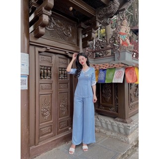 (HG025)- Set đồ lam đi chùa - Đồ Phật tử - Đồ bà ba - Set Phật tử