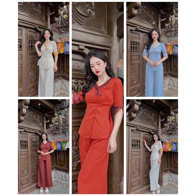 (HG025)- Set đồ lam đi chùa - Đồ Phật tử - Đồ bà ba - Set Phật tử