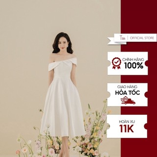 Váy cổ xoắn vai lệch dáng xoè TIINSTORE VHN705