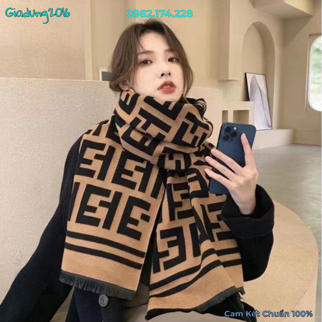 Khăn choàng cổ FD hàng chuẩn chữ FF, Khăn len choàng cổ chất len ép mềm size 60x180cm B52
