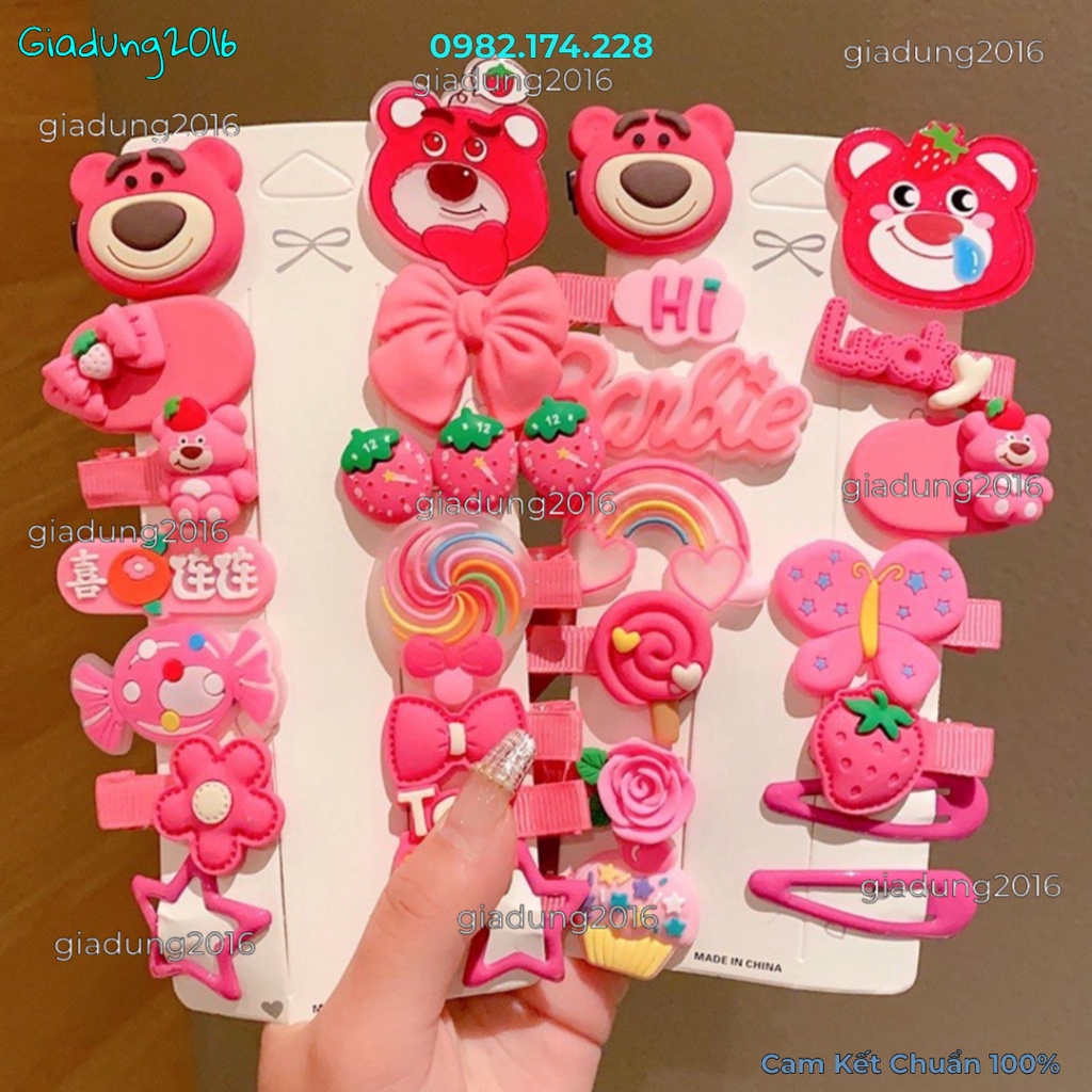 Set 14 Kẹp Tóc Hình Gấu Dâu Tây Dễ Thương 🌏FREE SHIP🌎 Cho Bé Gái Siêu Xinh B52