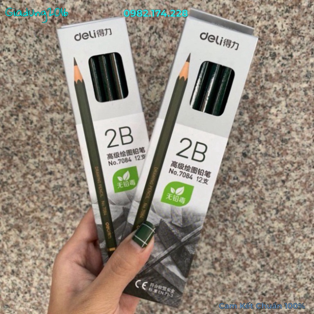 Hộp 12 Cây Bút Chì DELI 2B 🌏FREE SHIP🌎 Bút Viết Chì Gỗ Cao Cấp Luyện Chữ Đẹp,Tập Viết