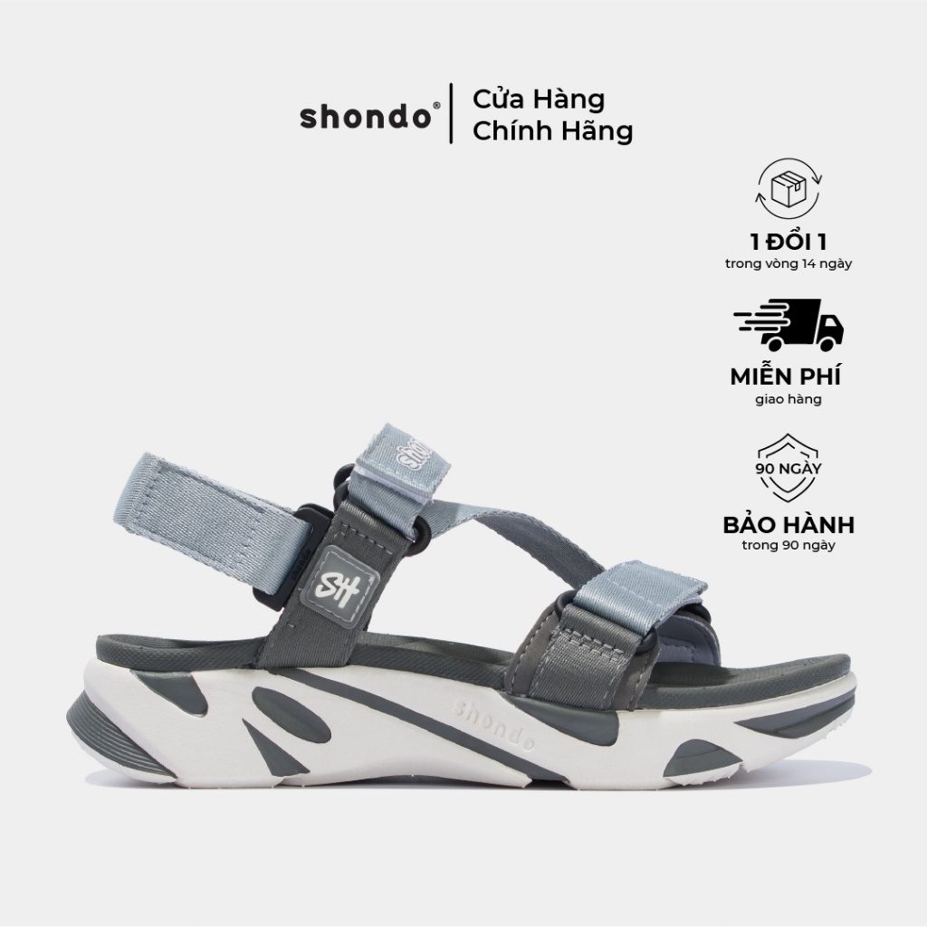 Giày Sandal Nam Nữ Shondo Êm Chân, Bền F8 Ver.2 Trắng Xám F8M0222