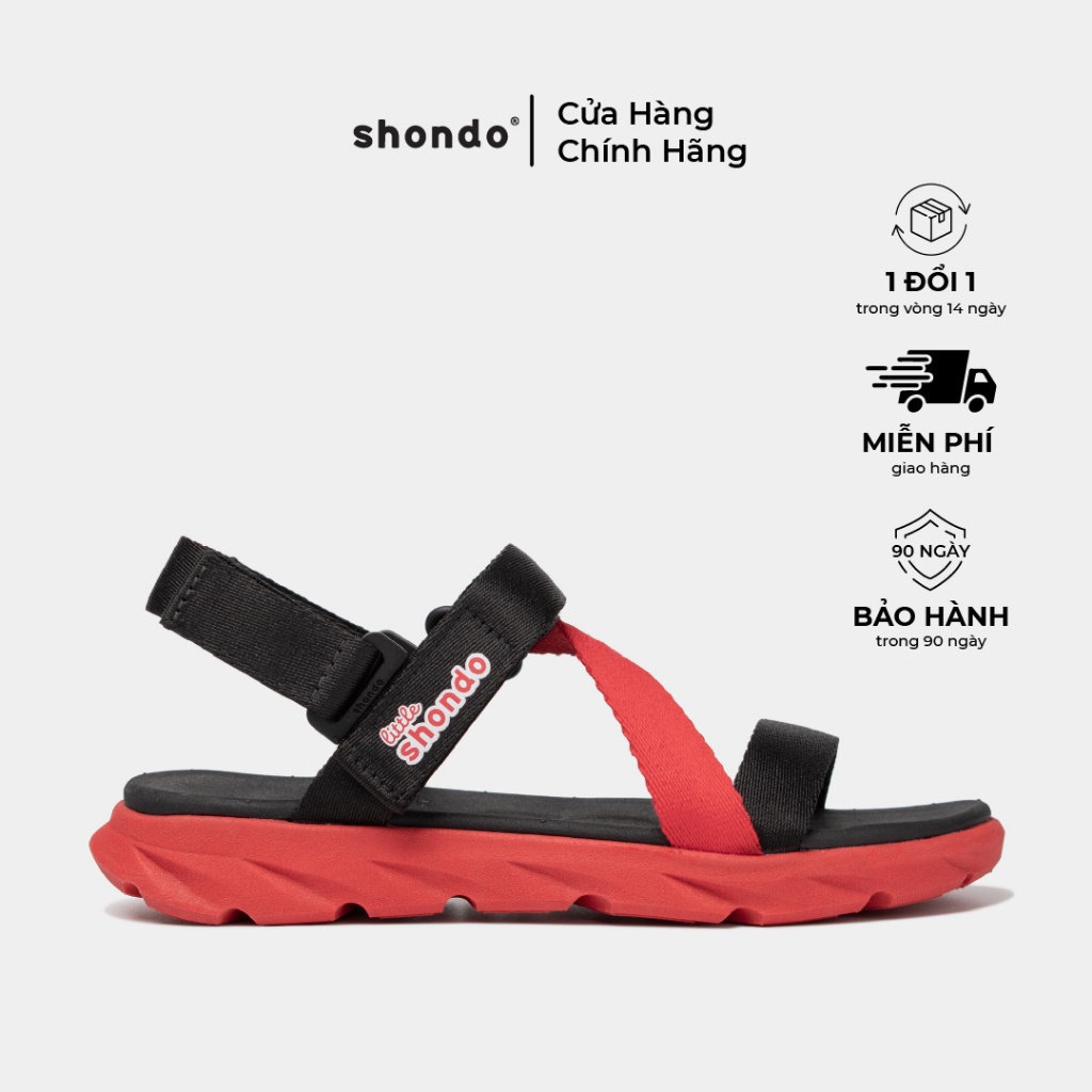 Giày Sandal Quai Dán Bé Trai Bé Gái LITTLE SHONDO F6 Sport Thời Trang Siêu Nhẹ Đế Mềm, Êm Đi Học Đi Chơi Đen Đỏ LIT6016