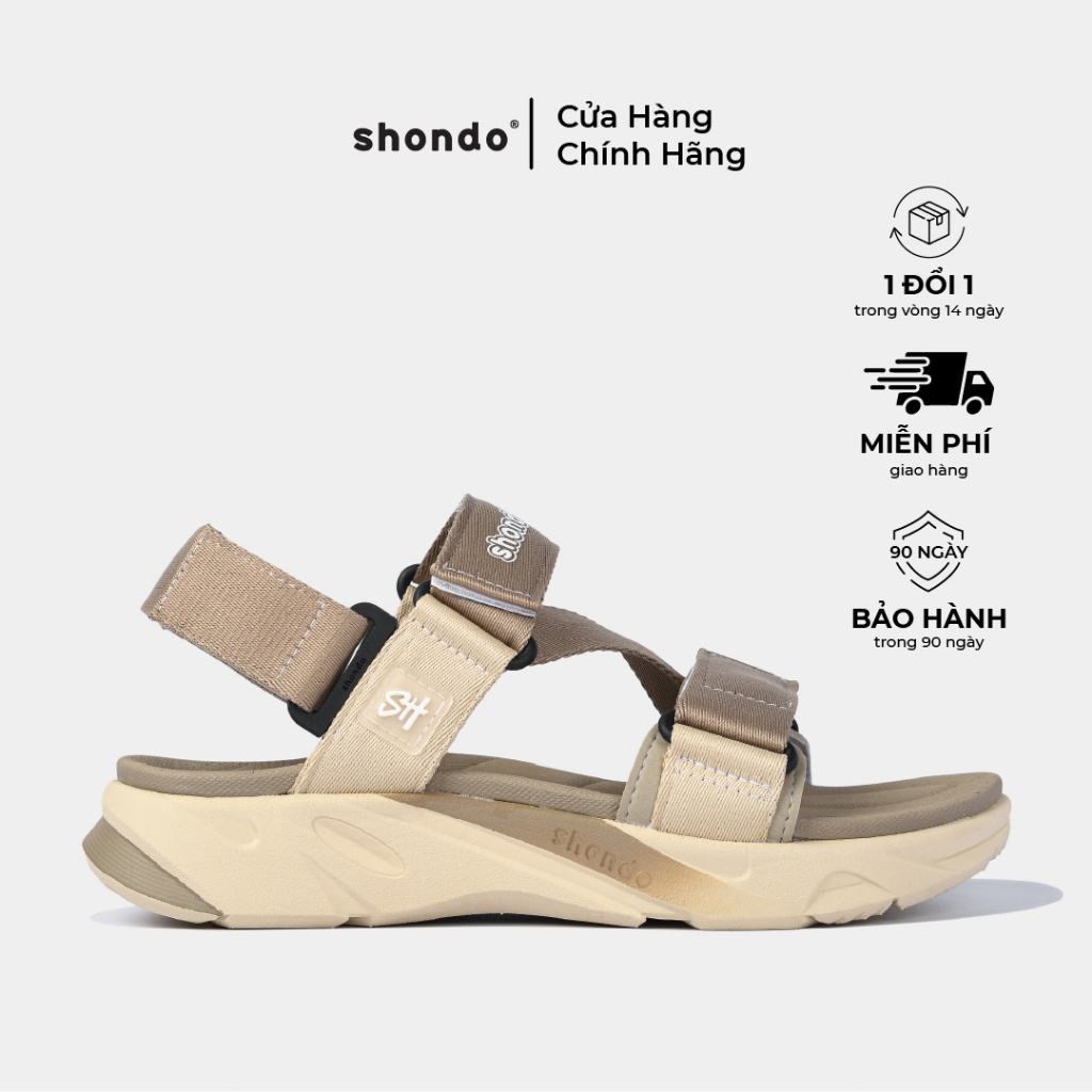 Giày Sandal Nam Nữ Shondo Êm Chân, Bền F8 Be Phối Nâu F8M2595