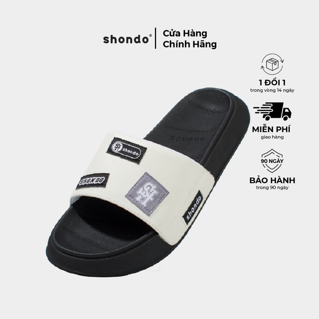 Dép SHONDO Trendy 3 Stamp Đế Đen Quai Trắng TRE1100