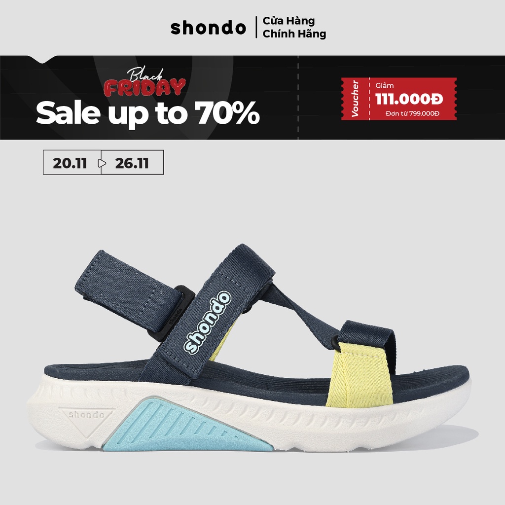 Giày Sandal Nữ SHONDO F7 Racing Thời Trang, Êm, Nhẹ, Đi Học Đi Chơi Xanh Dương Phối Màu F7R0335