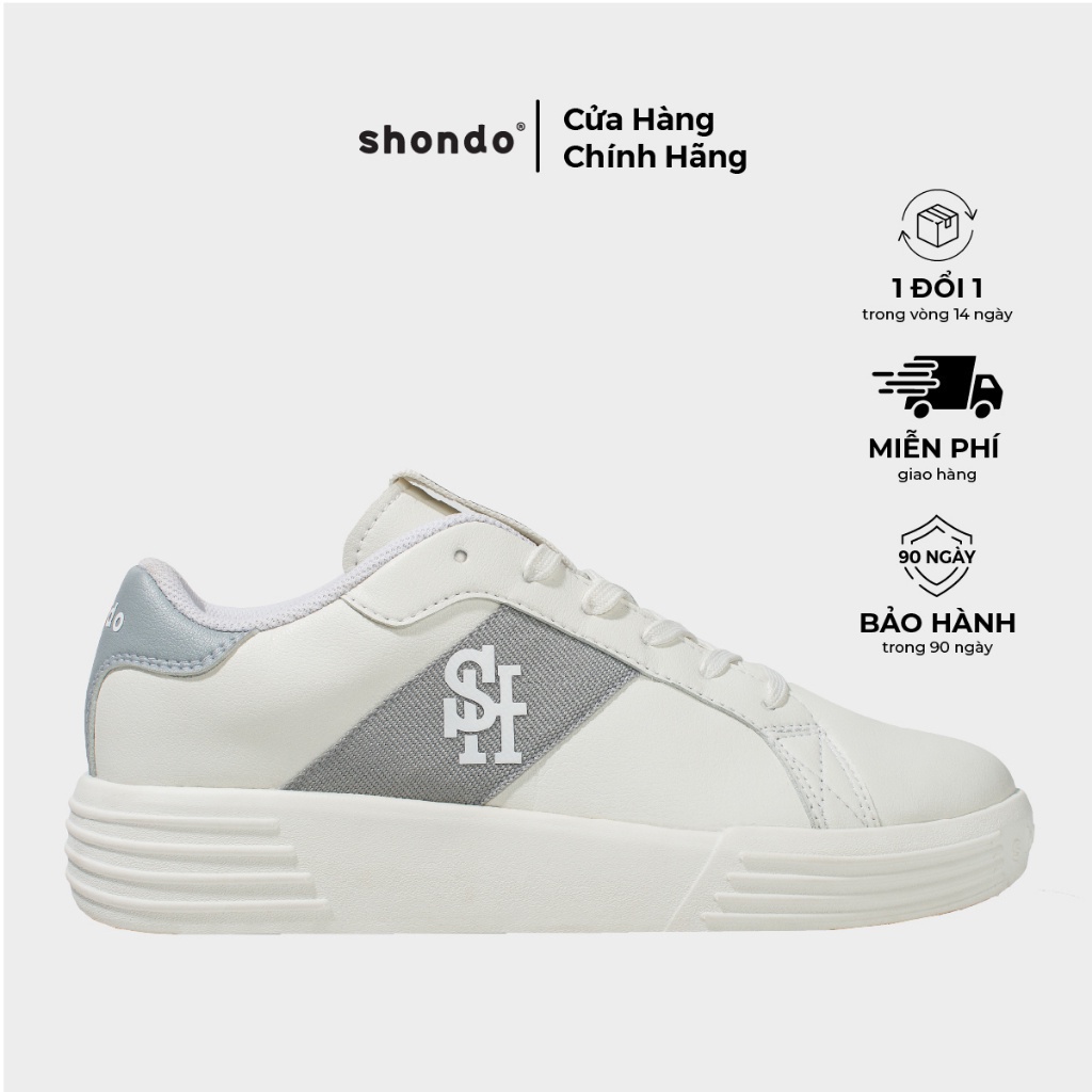 Giày Thể Thao Sneaker Độn Đế Nam Nữ Shondo Class1 Trắng Dây Dù Lớn Xám Bền Nhẹ Đẹp SND0200