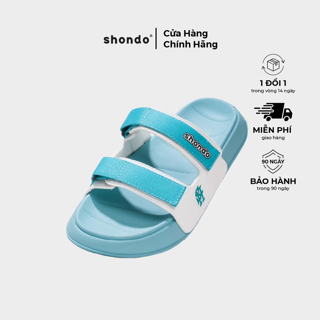 Dép 2 Quai Ngang Nữ SHONDO Trendy III In SH Thời Trang Êm Nhẹ Xanh Trắng TRE3003