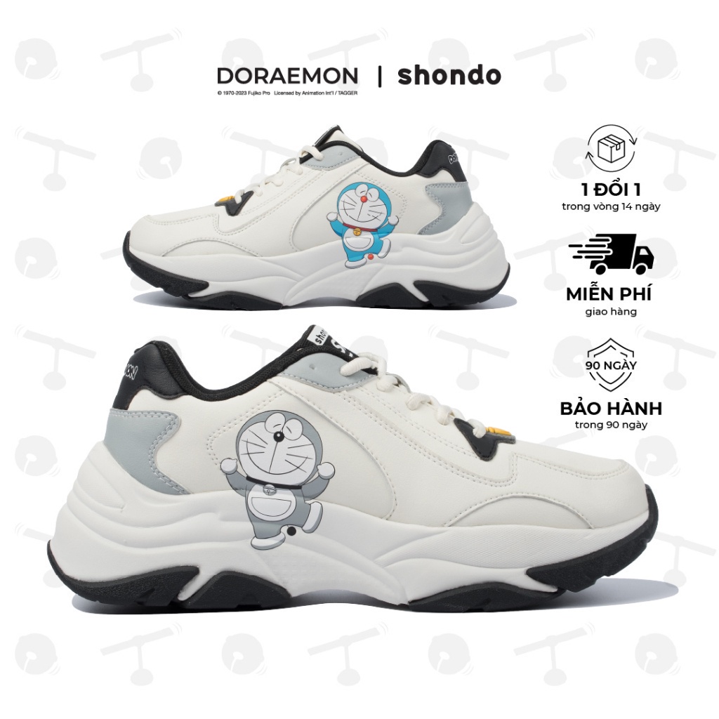 Giày Sneaker Nam Nữ SHONDO Chunky Doraemon Êm, Thời Trang Thích Hợp Đi Làm, Đi Học Chơi Trắng Đen CHN0113