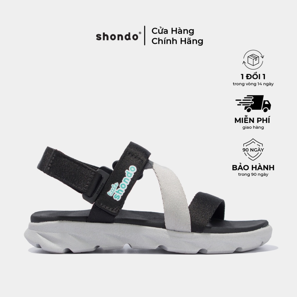 Giày Sandal Quai Dán Bé Trai Bé Gái LITTLE SHONDO F6 Sport Thời Trang Siêu Nhẹ Đế Mềm, Êm Đi Học Đi Chơi Đen Xám LIT2112