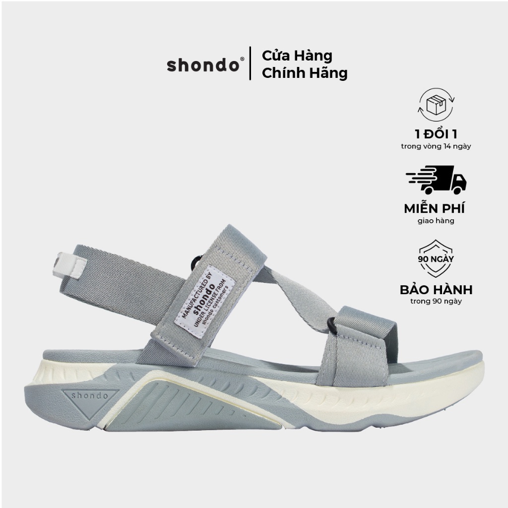 Giày Sandal Nam Nữ SHONDO F7 Racing Êm Nhẹ, Đi Học Đi Chơi Xám Trắng F7R2022