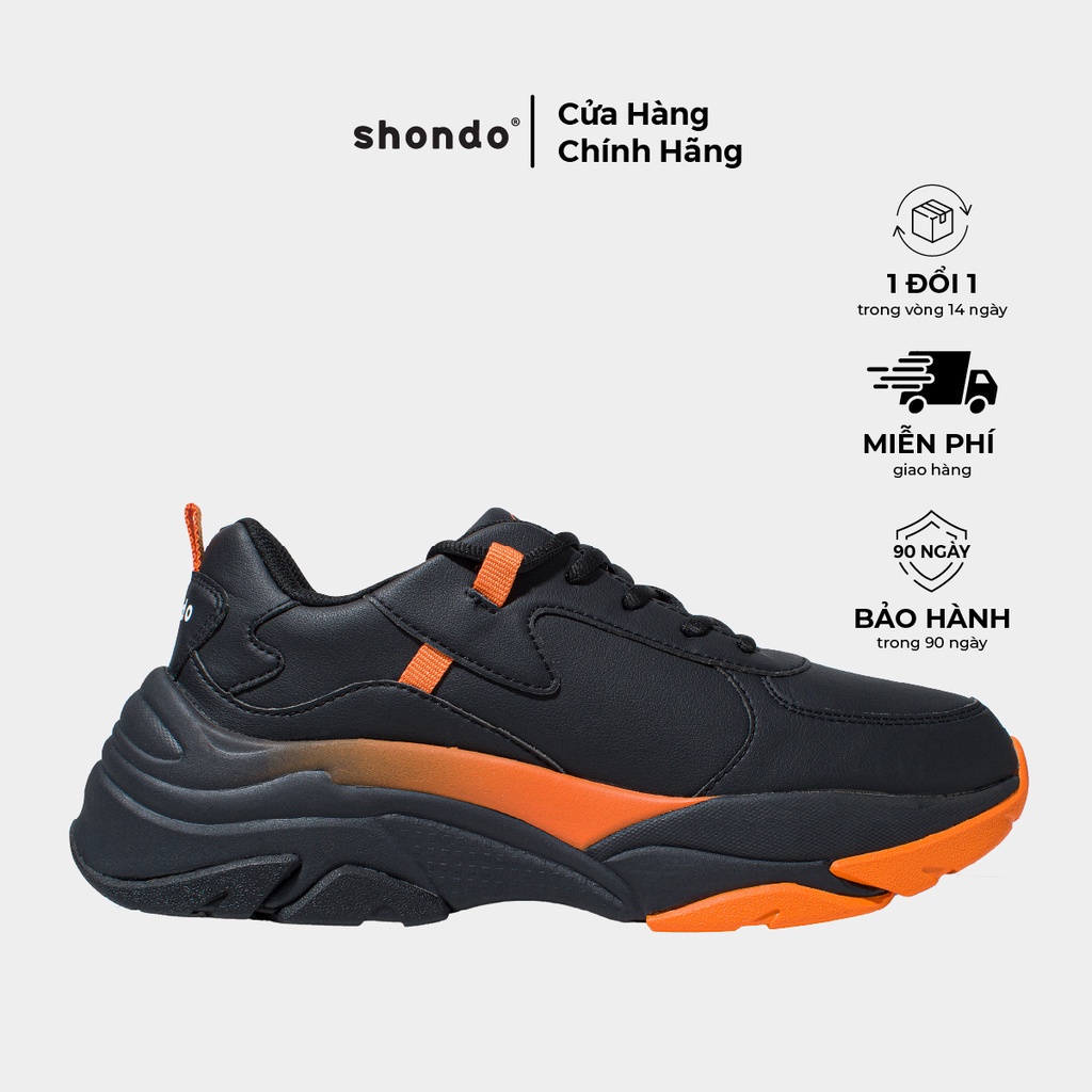 Giày Shondo Chunky S1 Đen Đế Ombre Đen Cam CHN1010