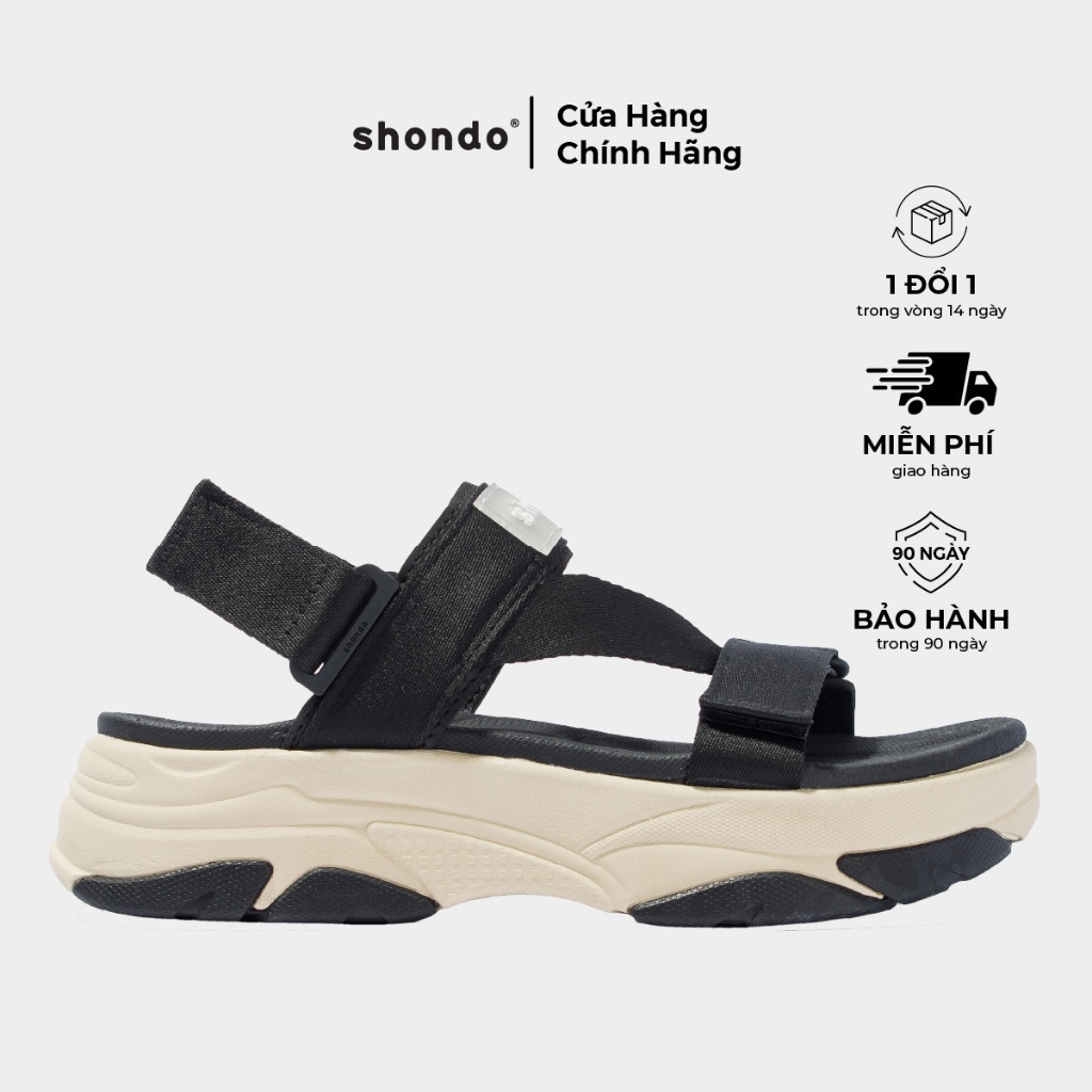 Giày Sandal Nam Nữ Tanky Shondo Be Đen Đế Cao, Êm, Bền TAN2510