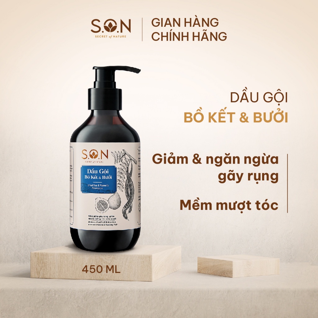 [Mã FRANCIA50 giảm 50% đơn 0] Dầu gội S.O.N Bồ kết & Bưởi 450ml chuyên dành cho tóc gãy rụng 100% thiên nhiên MỚI