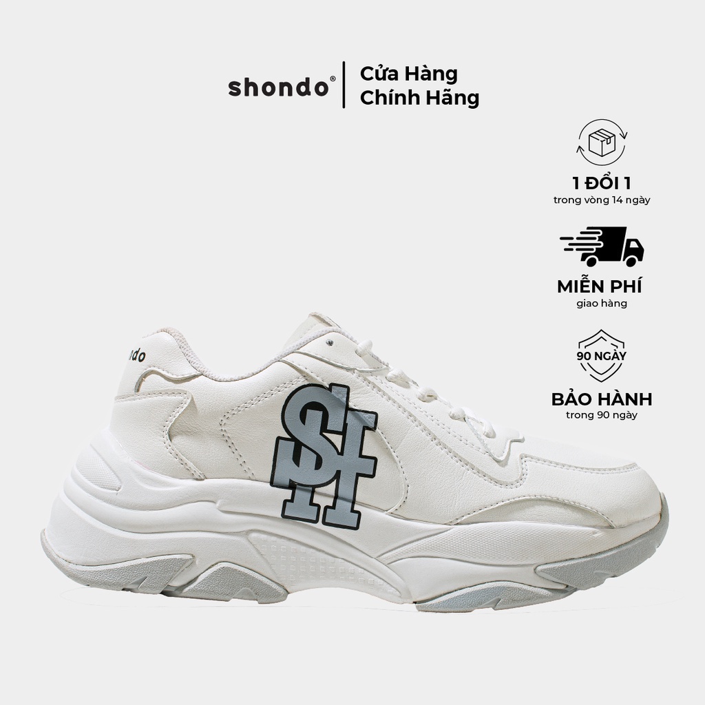 Giày Thể Thao Độn Đế Nam Nữ Shondo Chunky S1 Trắng Kem Xám Bền Nhẹ Phong Cách Hàn Quốc CHN0202
