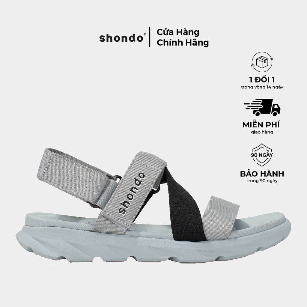 Giày Sandals Nam Nữ Shondo F6 Đế Xám Phối Quai Đen F6S2011