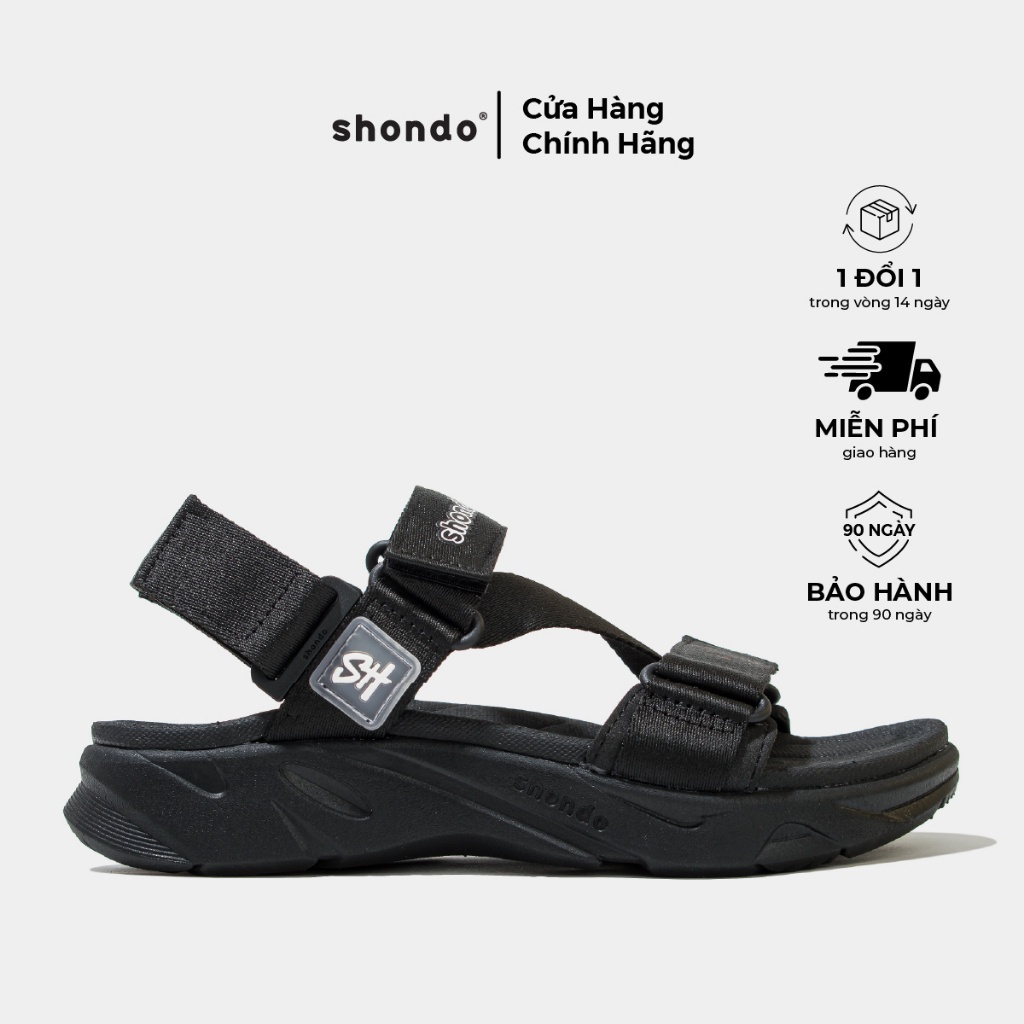 Giày Sandal Nam Nữ Shondo Êm Chân, Bền F8 Full Đen Ver.2 F8M1112