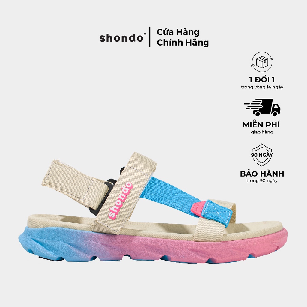 Giày Sandal Nữ SHONDO F6 Sport Thời Trang Nhẹ Êm Đi Học, Đi Làm Đế Cao 3cm Màu Be Tím Hồng F6S9029