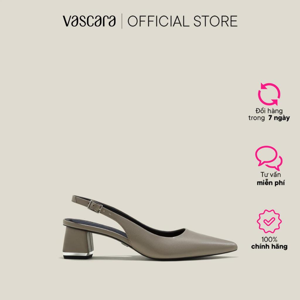 Vascara Giày Slingback Mũi Nhọn Gót Trụ Nhấn Viền Kim Loại - BMN 0624