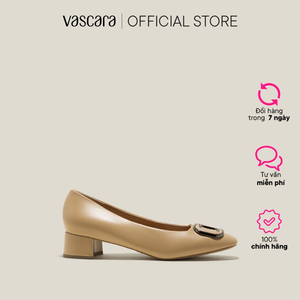 Vascara Giày Bít Mũi Vuông Gót Trụ Nhấn Khóa Trang Trí - BMN 0615