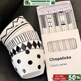 Set 5 Bát Ăn Cơm, Bát Ăn Súp Bằng Gốm Sứ Họa Tiết Đen Trắng Hiện Đại Phong Cách Nhật Bản HTV - ❣ FREESHIP ❣