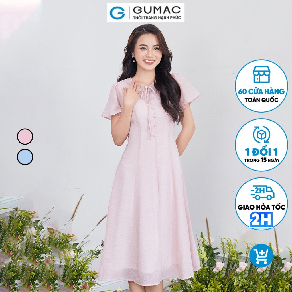 Đầm tơ đính nút thời trang GUMAC DD12039