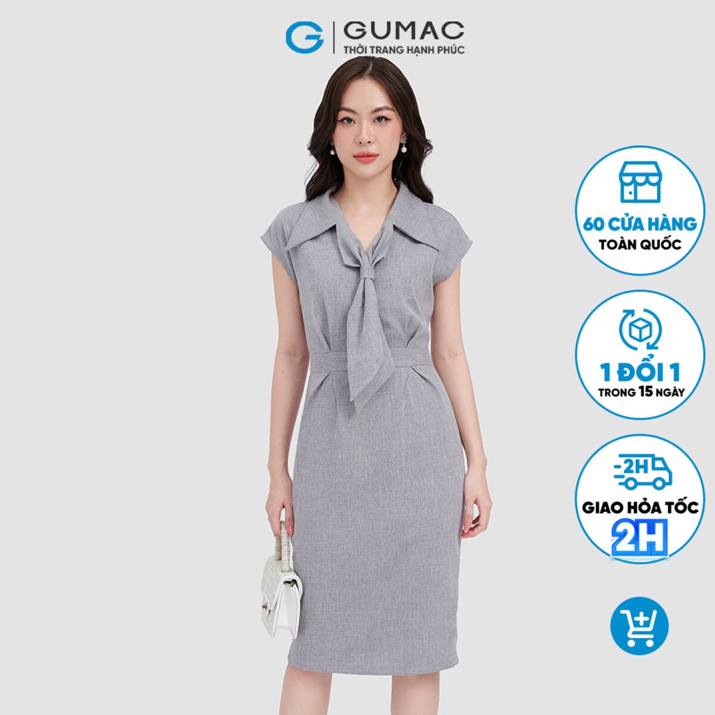 Đầm cổ vest thắt nơ thời trang GUMAC DC11059