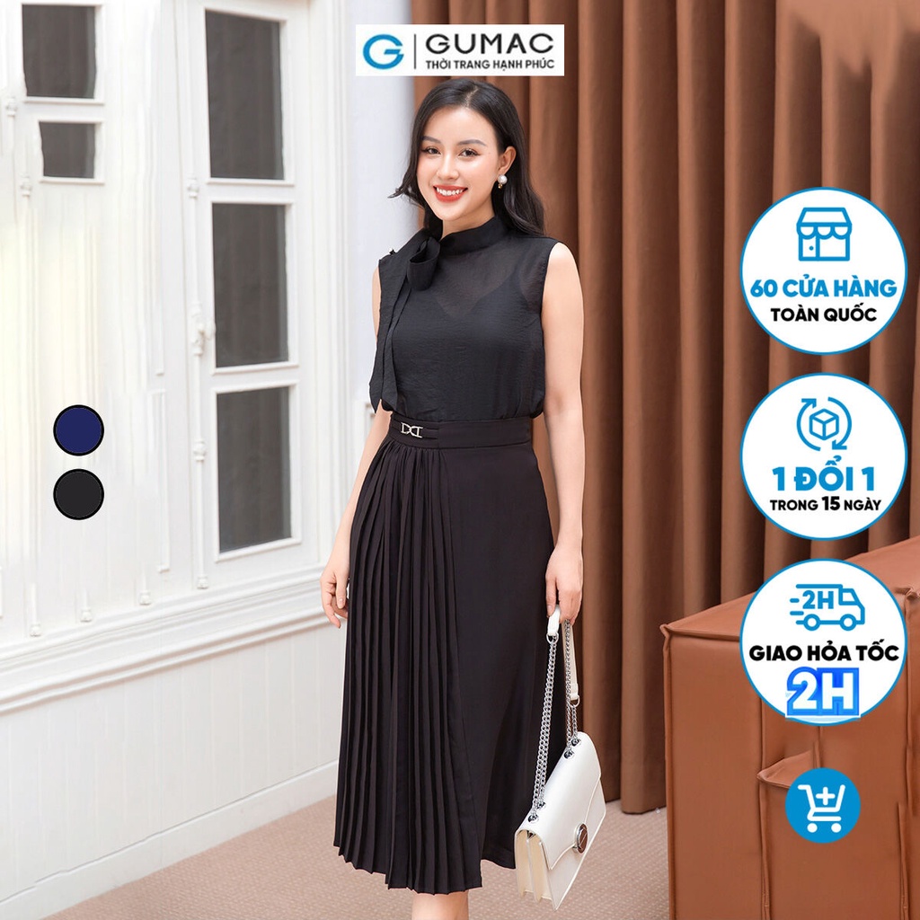 Chân váy nữ dáng A phối dập ly màu đen thời trang GUMAC VD10014
