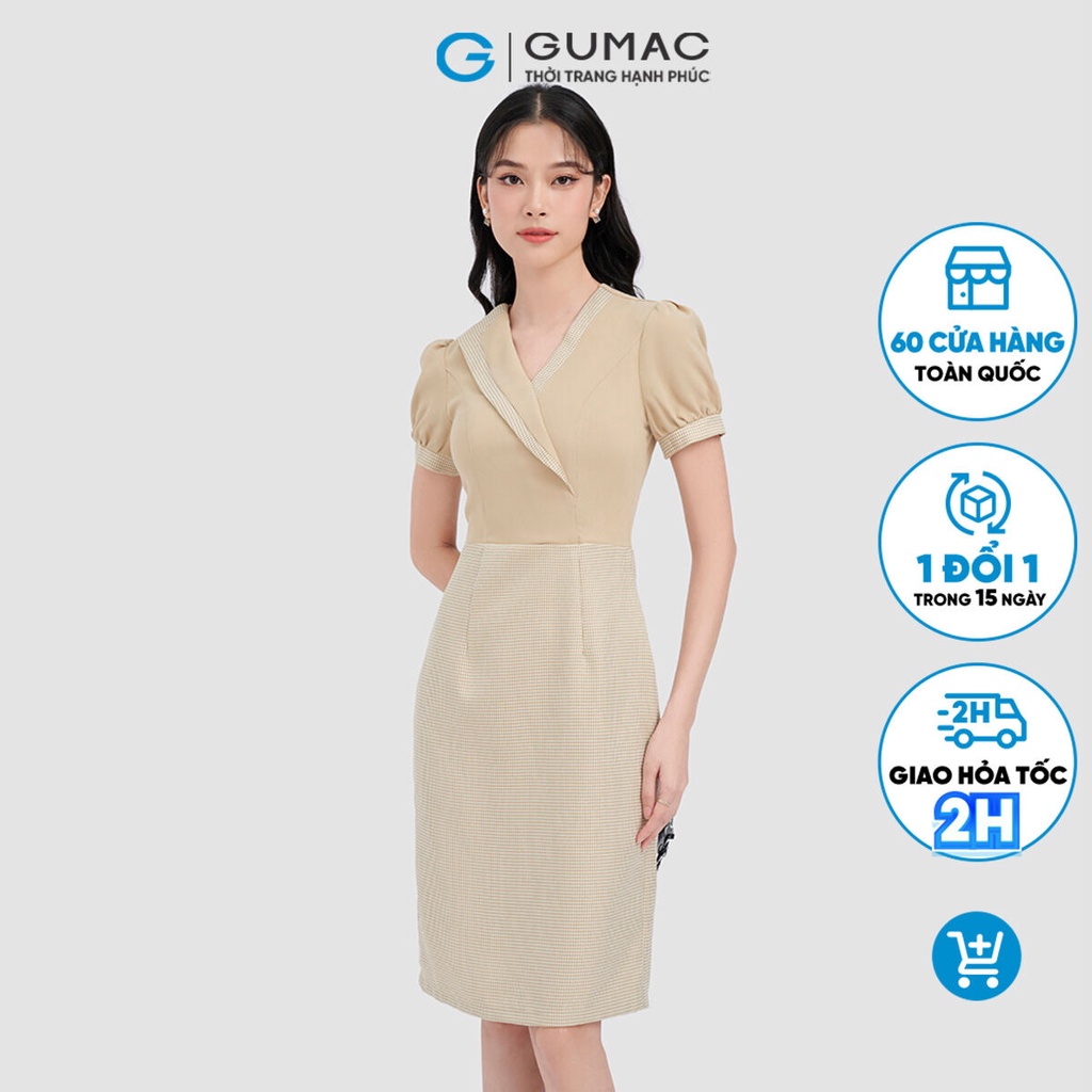 Đầm caro cổ phối viền thời trang GUMAC DC11060