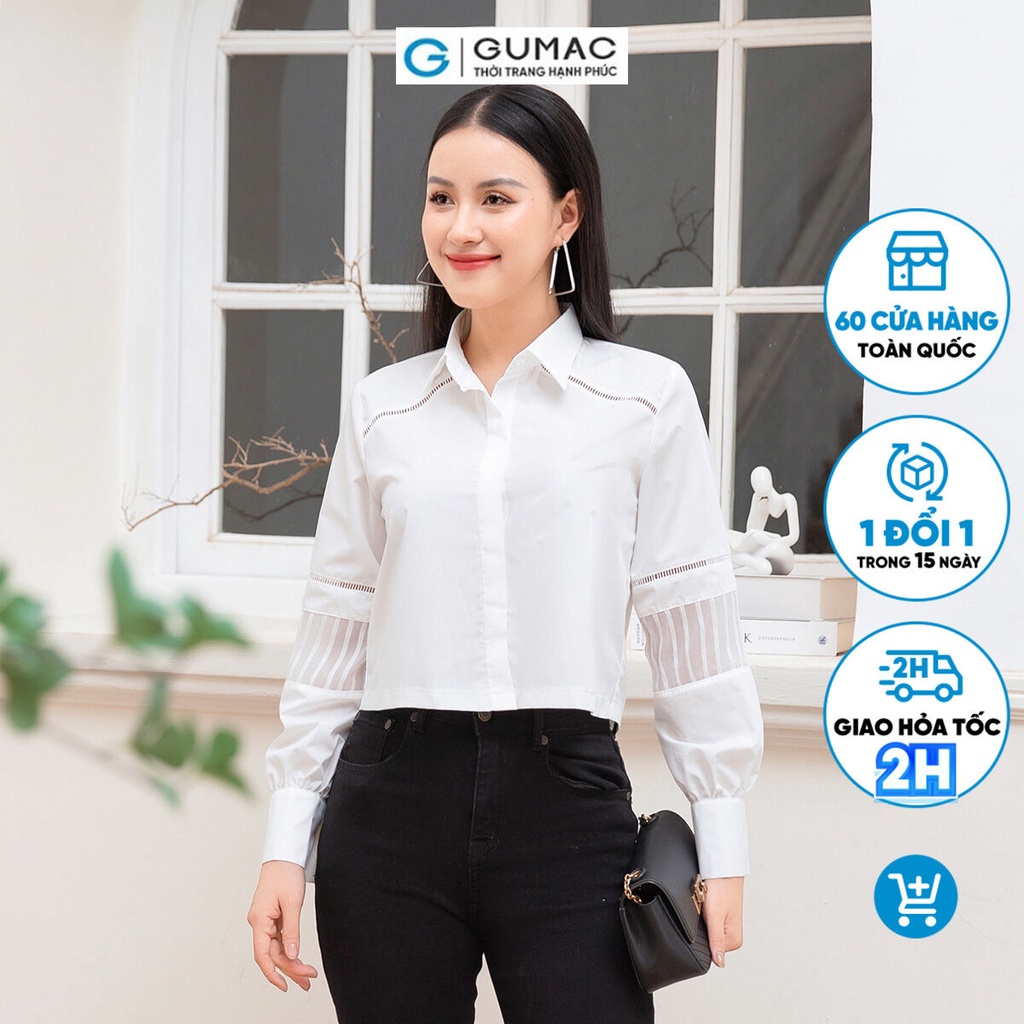 Áo sơ mi kiểu nữ tay dài GUMAC AD10005 dáng lửng phối ren tạo kiểu trẻ trung