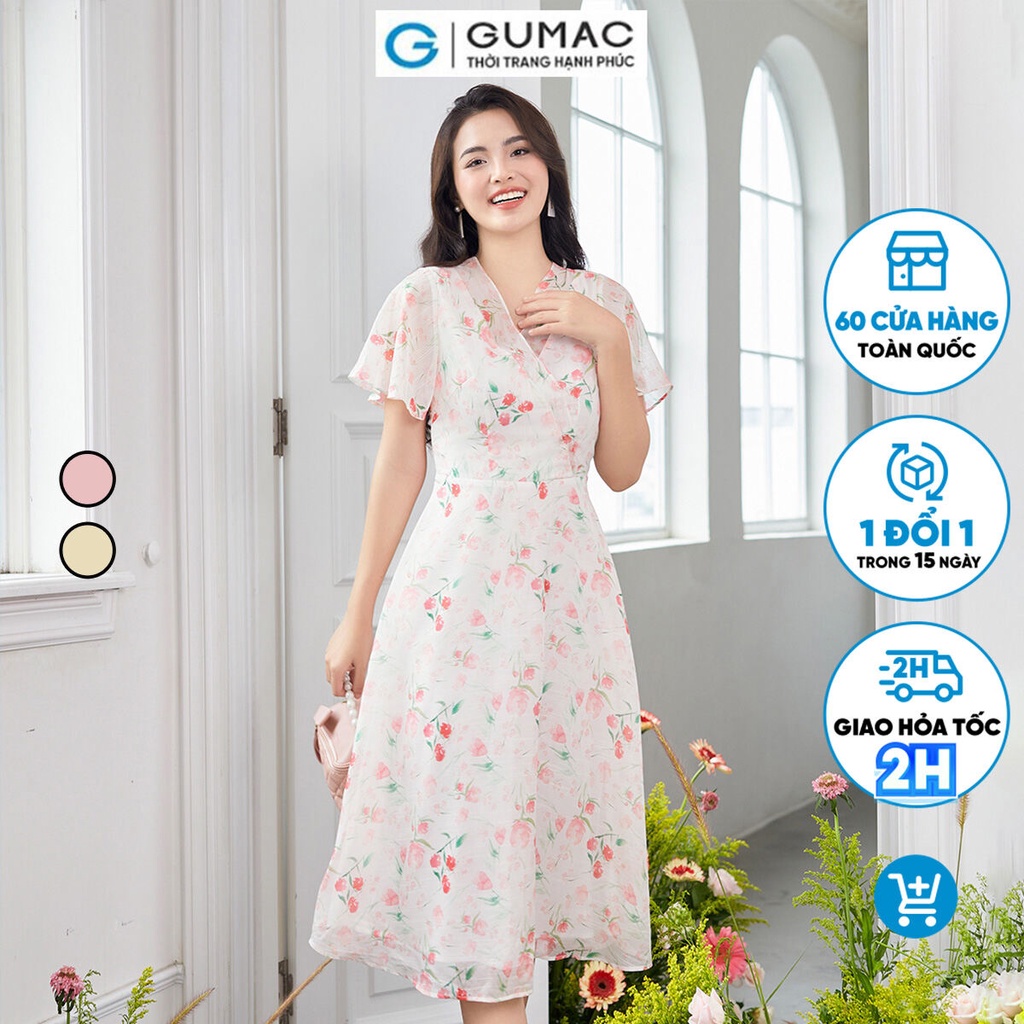 Đầm cổ tim kiểu phối thời trang GUMAC DD12061