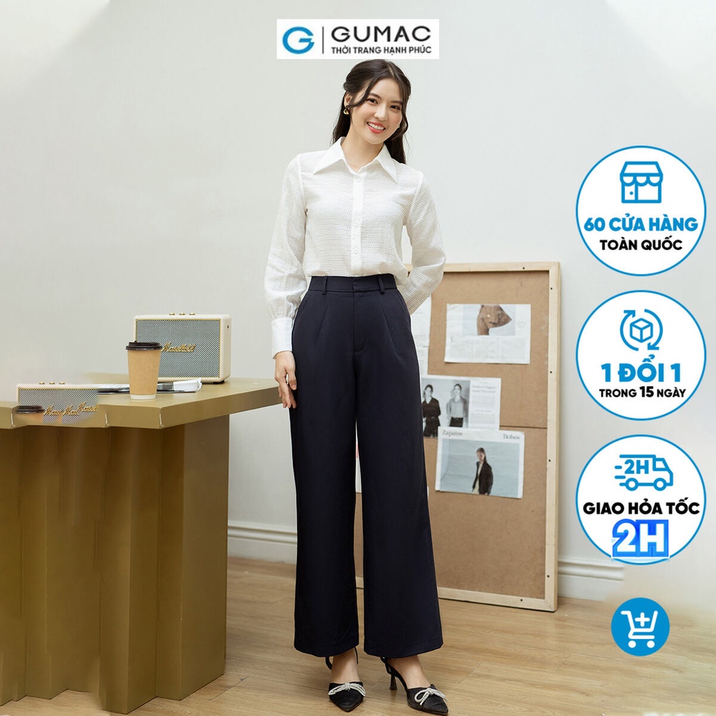 Quần tây công sở dáng suông GUMAC QD09046 bản lưng cài móc giấu nút có xếp li kiểu