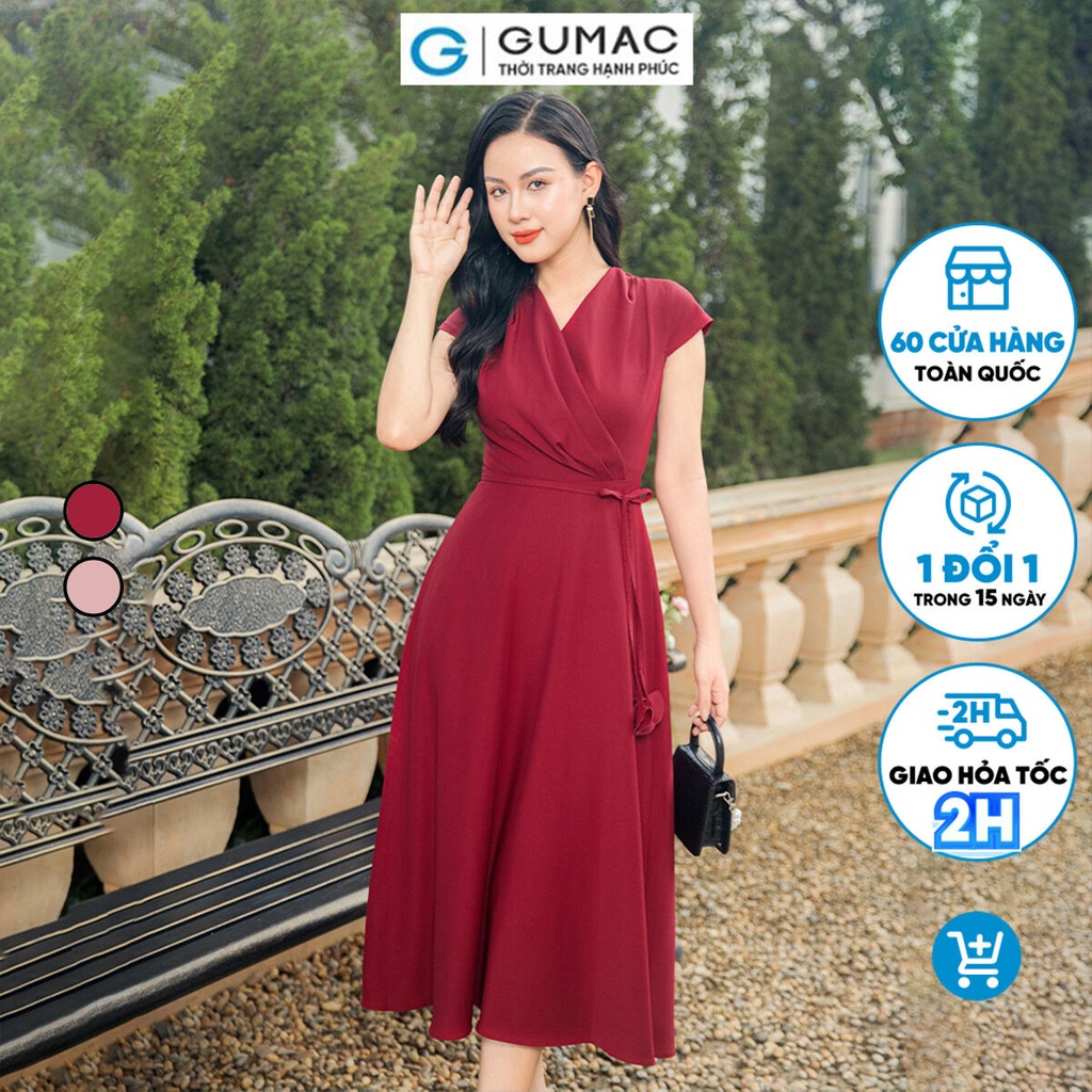 Đầm dáng xòe đắp chéo xếp ly DD11039 thời trang GUMAC