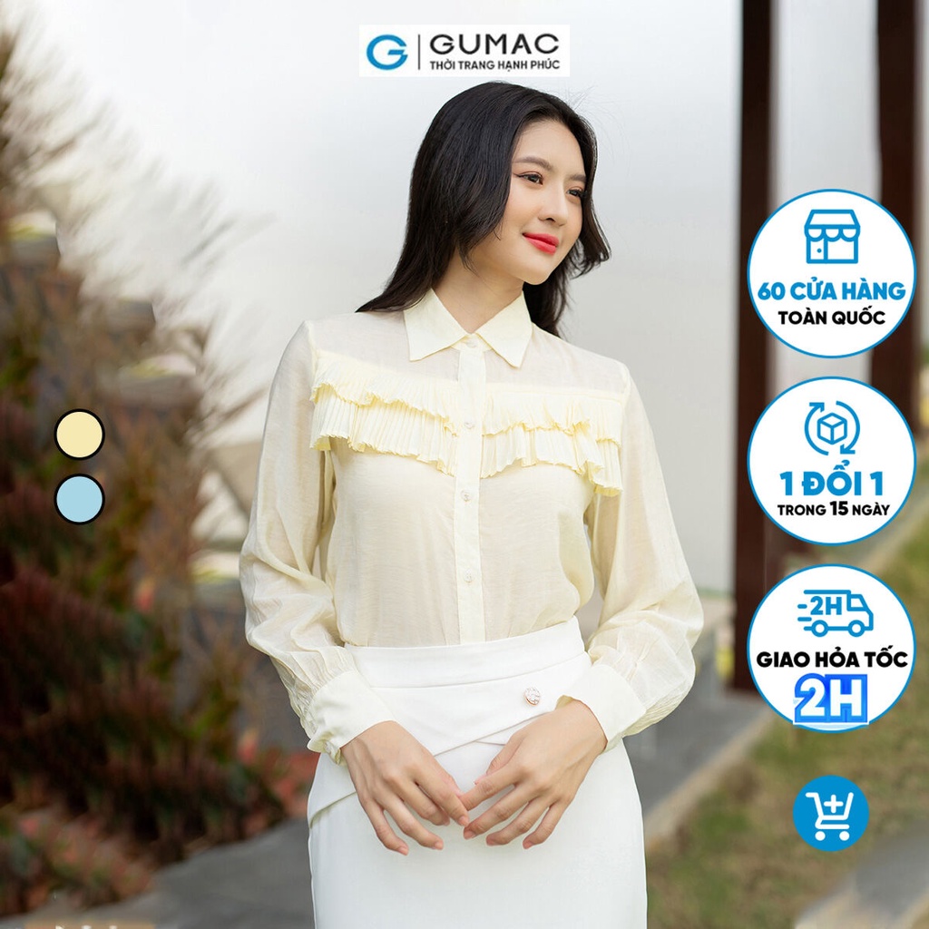 Áo sơ mi nữ GUMAC AD08068 phom rộng vừa tay dài đô trước dập ly 2 tầng vải tơ mềm mại