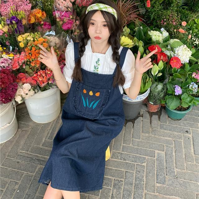 Ch t L Ng cao M D I hai D Y đầm Yếm denim Mùa Hè 2022 Tươi Mới Phong Cách Nhật Bản Dễ Thương Cho Nữ Sinh Trung Niên