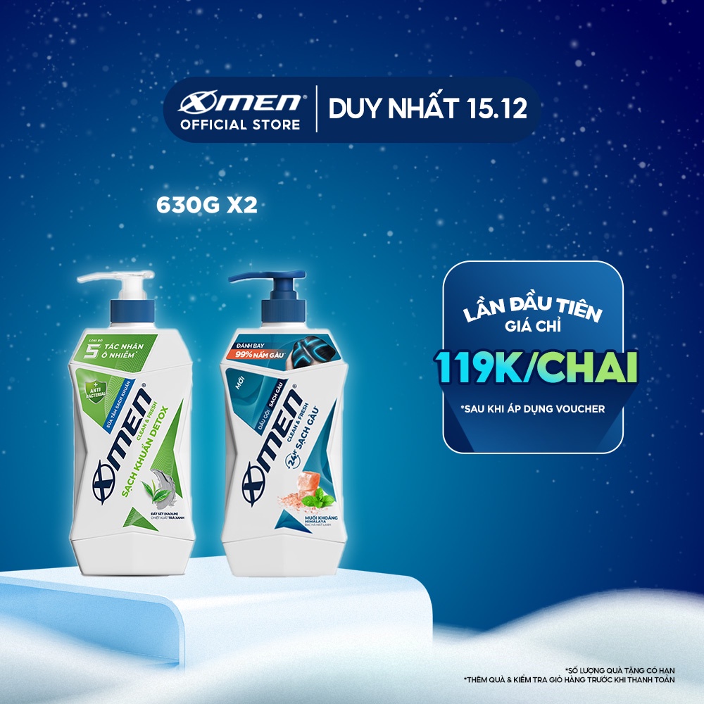 Dầu gội X-Men Clean & Fresh Sạch Sâu & Khoẻ Mượt 630g