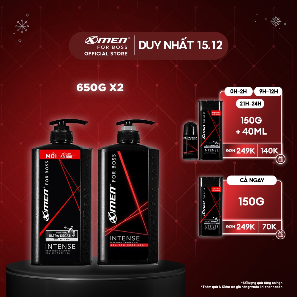 Combo Dầu gội nước hoa 650g + Sữa tắm nước hoa X-Men for Boss Intense 650g