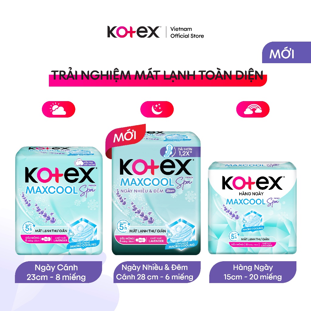 Combo 8 gói băng vệ sinh Kotex Maxcool French Spa siêu mỏng cánh 23cm (8M/gói)