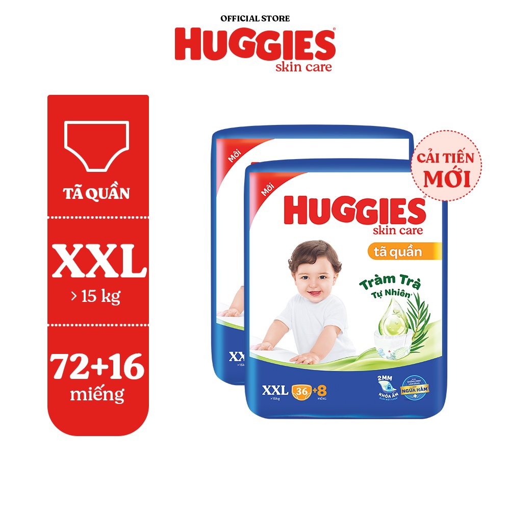 Combo 2 gói Tã/bỉm quần HUGGIES SKINCARE gói M76+8/L68/XL60/XXL54 (M56/L48/XL40/XXL36+8)