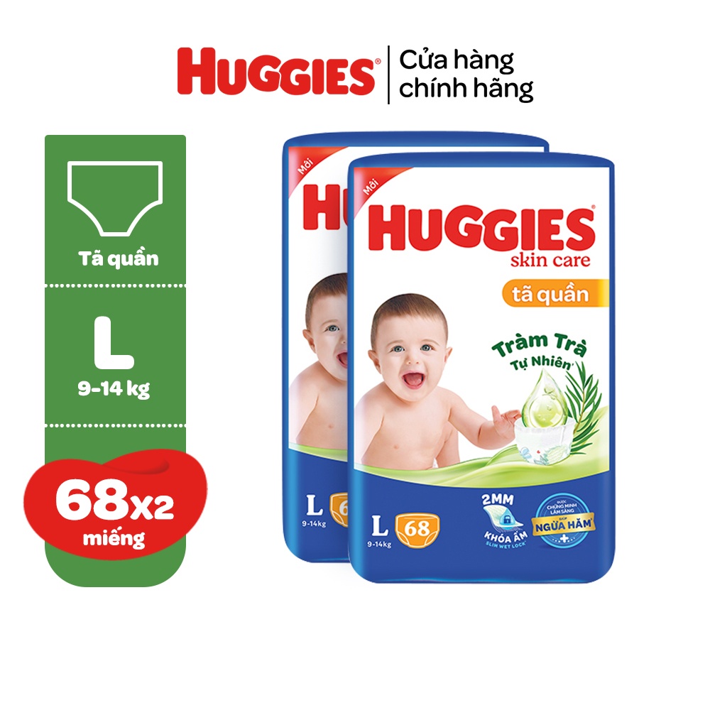 Combo 2 gói Tã/bỉm quần HUGGIES SKINCARE gói M76+8/L68/XL60/XXL54 (M56/L48/XL40/XXL36+8)