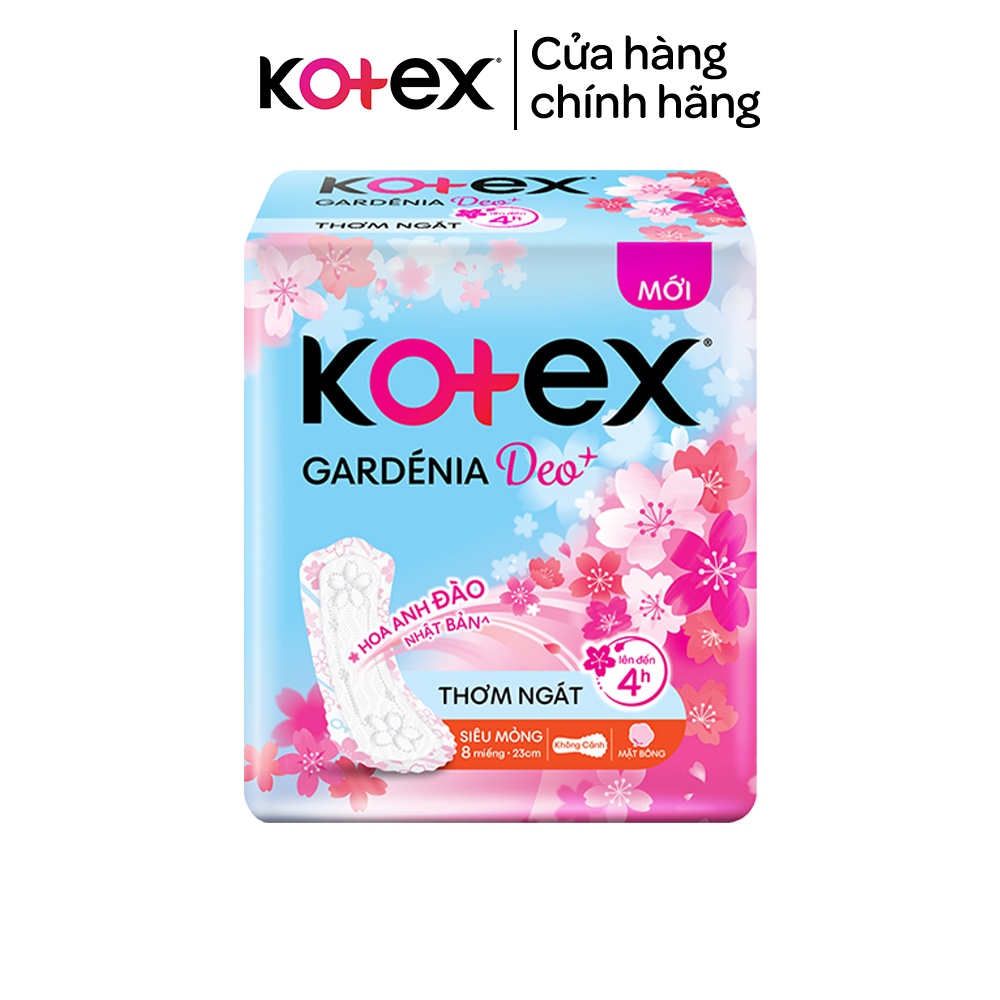 Combo 6 gói băng vệ sinh Gardenia Deo+ - Hoa Anh Đào Mặt Bông siêu mỏng 23cm 8 miếng